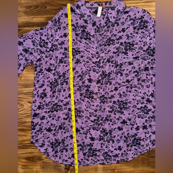 PILCRO Anthropologie Romy Button Down Purple Floral Size XLP - Picture 10 of 14